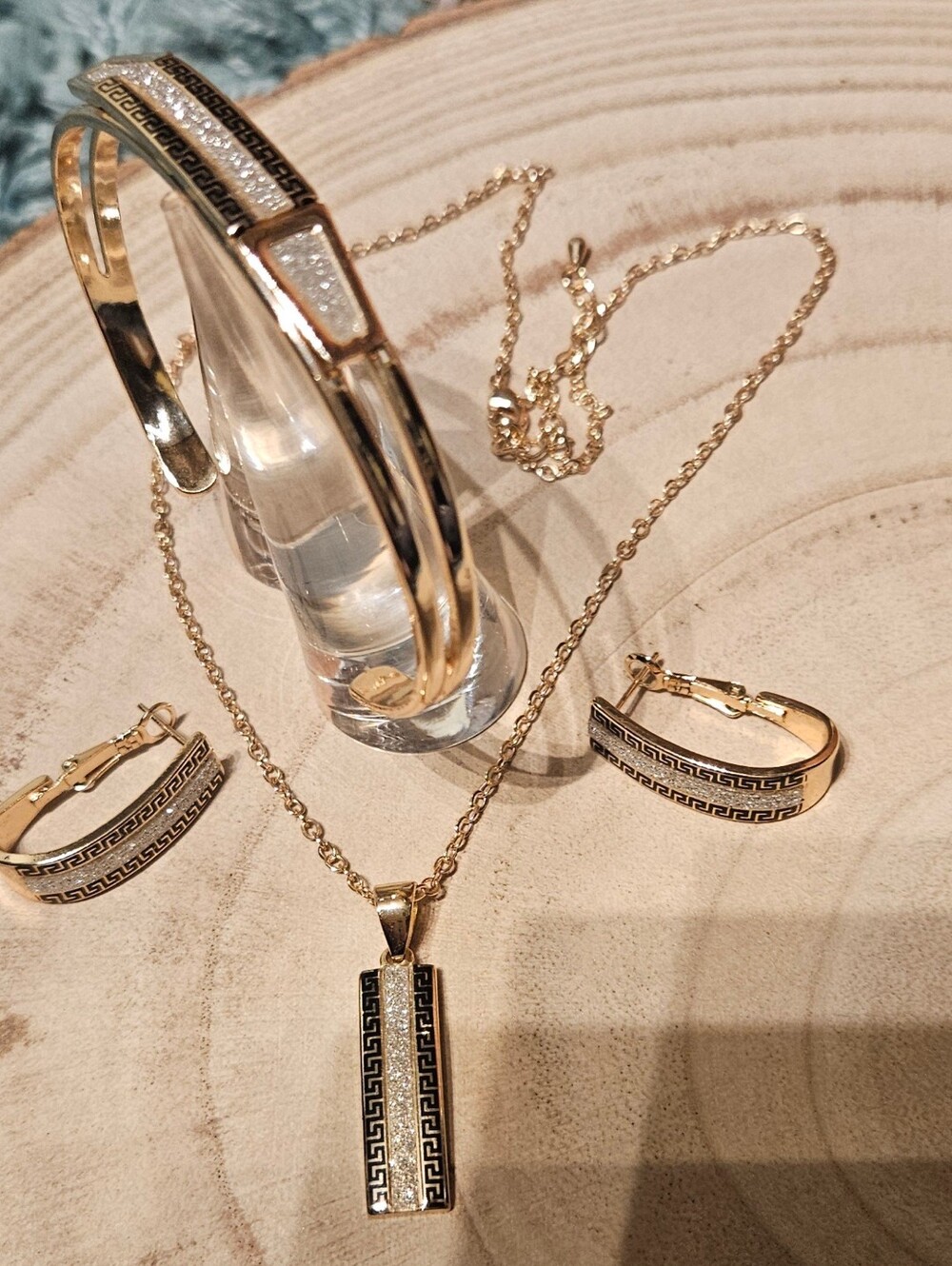 Gold-Tone Greek Key Pendant Necklace Earrings And Bracelet Set - Women Jewelry